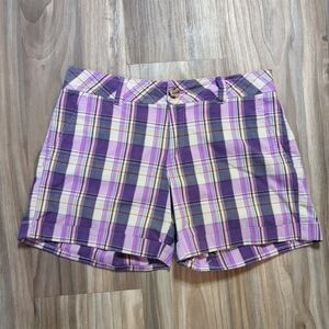Tommy Hilfiger women's shorts size 4 purple plaid checkered slash pockets cuffed